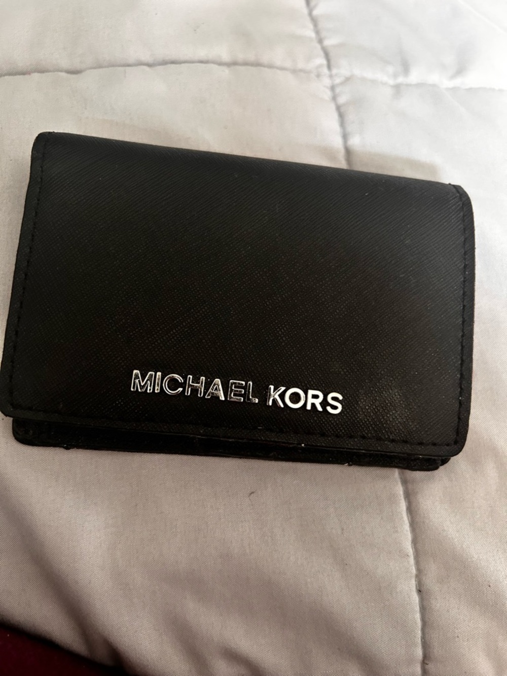 Michael Kors Black Leather Card Holder with Silver Logo